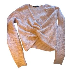 Free People Pink V-Neck Sweater with Cozy Knit